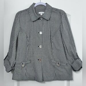 Charter Club Black & White Striped Jacket Petite XL | Cotton Blend Blazer